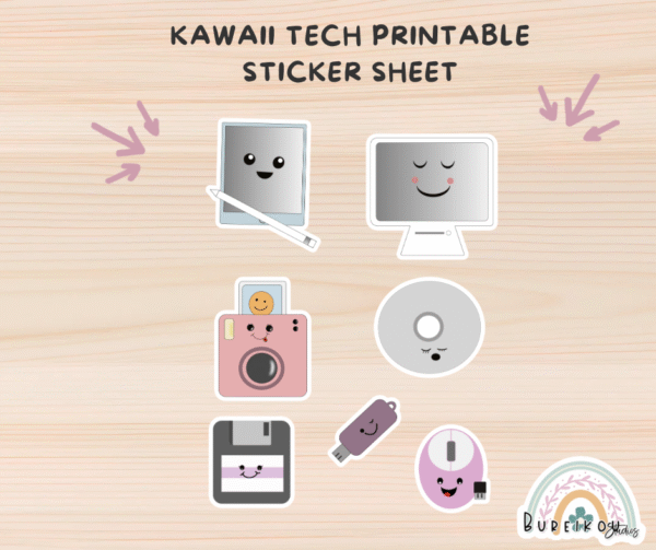 Kawaii Tech Printable Sticker Sheet