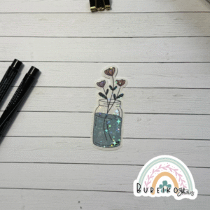 Holographic Pink & Purple Flowers in Mason Jar Vinyl Sticker