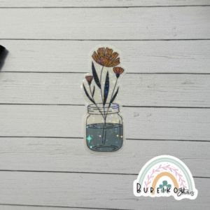 Holographic Orange Flowers in Mason Jar Vinyl Sticker