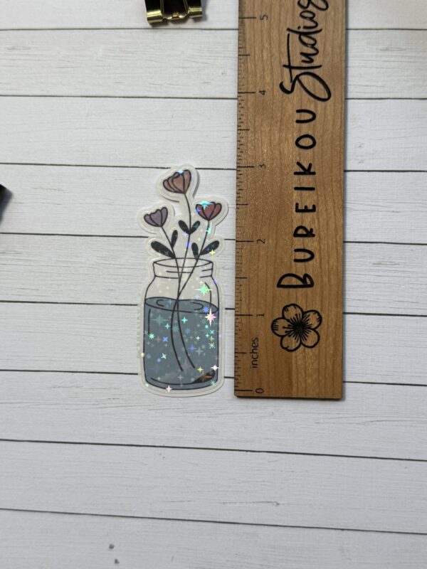 Holographic Pink & Purple Flowers in Mason Jar Vinyl Sticker - Image 2
